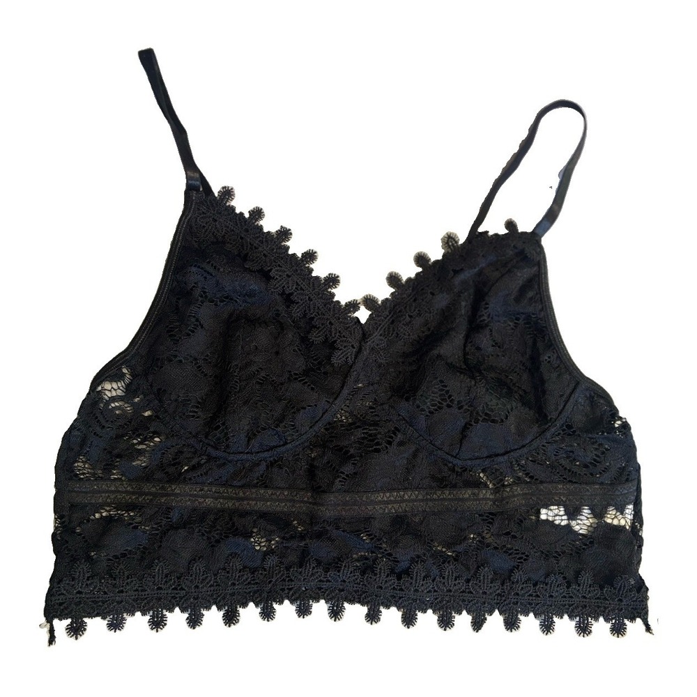 CUPSHE Black Lace Bralette Size XL Adj Straps Hook Close Soft Cups Lingerie